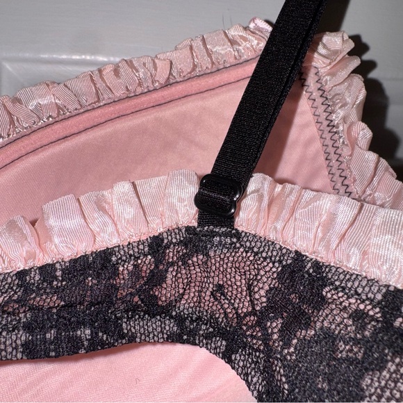 Victoria's Secret Black Pink Lace French Maid Lingerie Apron almost vintage 34B - Picture 10 of 14